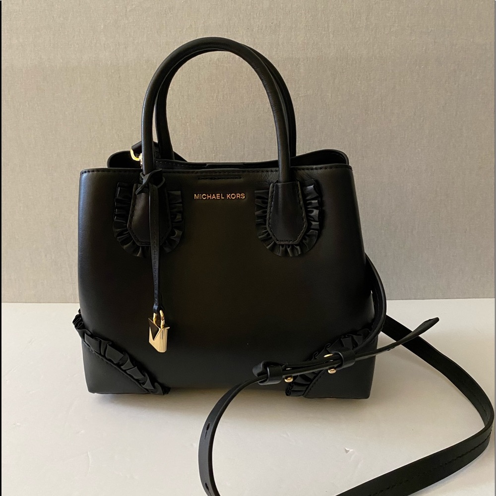 Michael Kors Mercer Ruffled Leather Satchel Bag